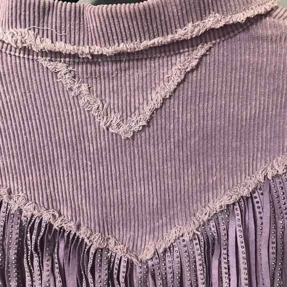 NWOT POL Corduroy Rhinestones Fringe Long Sleeve Purple Jacket. Size Small - Picture 8 of 9